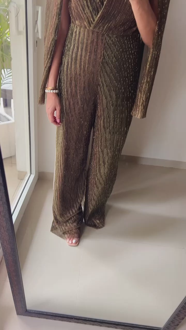 Cape Pleated Jumpsuit