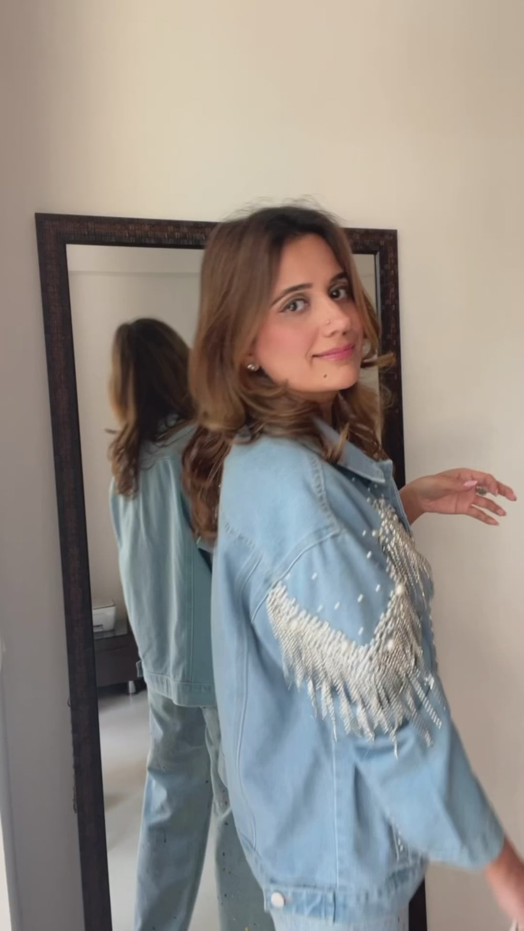 Crystal Tinsel Denim Fall Jacket