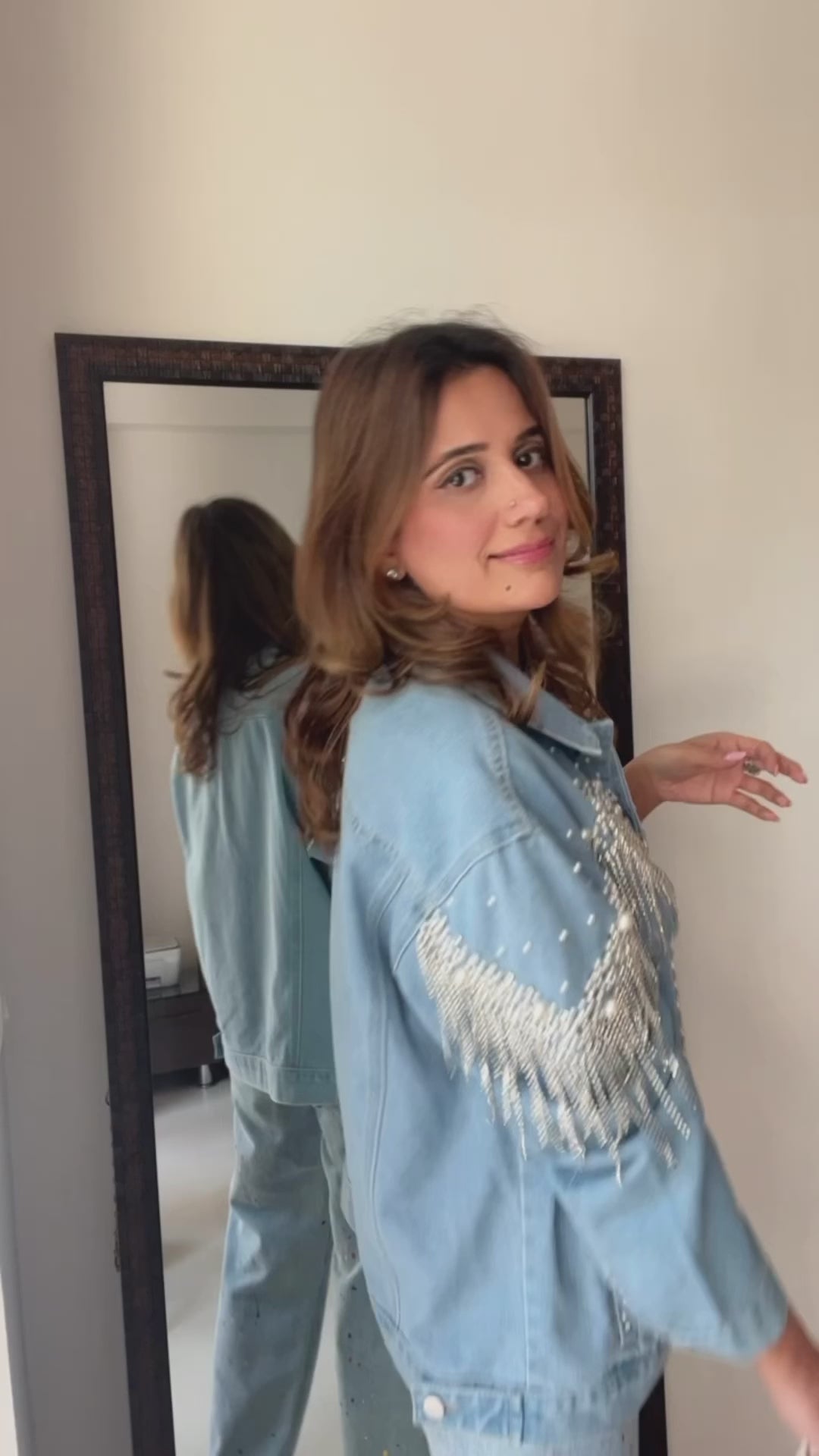 Crystal Tinsel Denim Fall Jacket